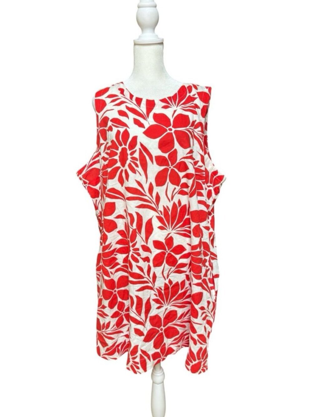 St. John’s Bay Red White Floral Linen Blend Shift Dress XXL